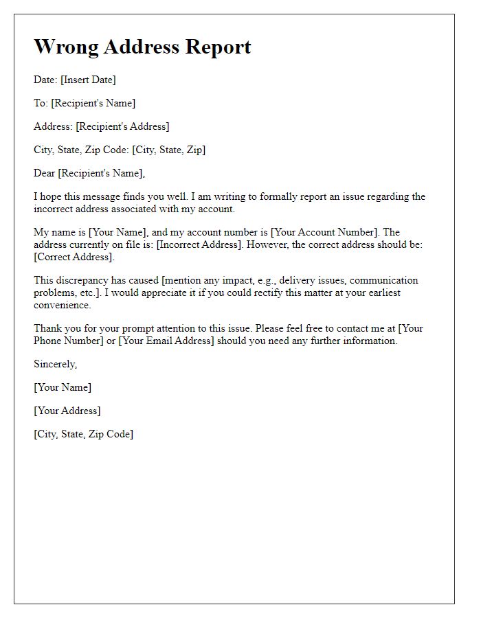 Letter template of wrong address report