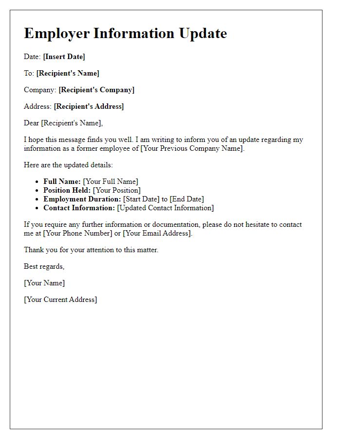 Letter template of previous employer information update