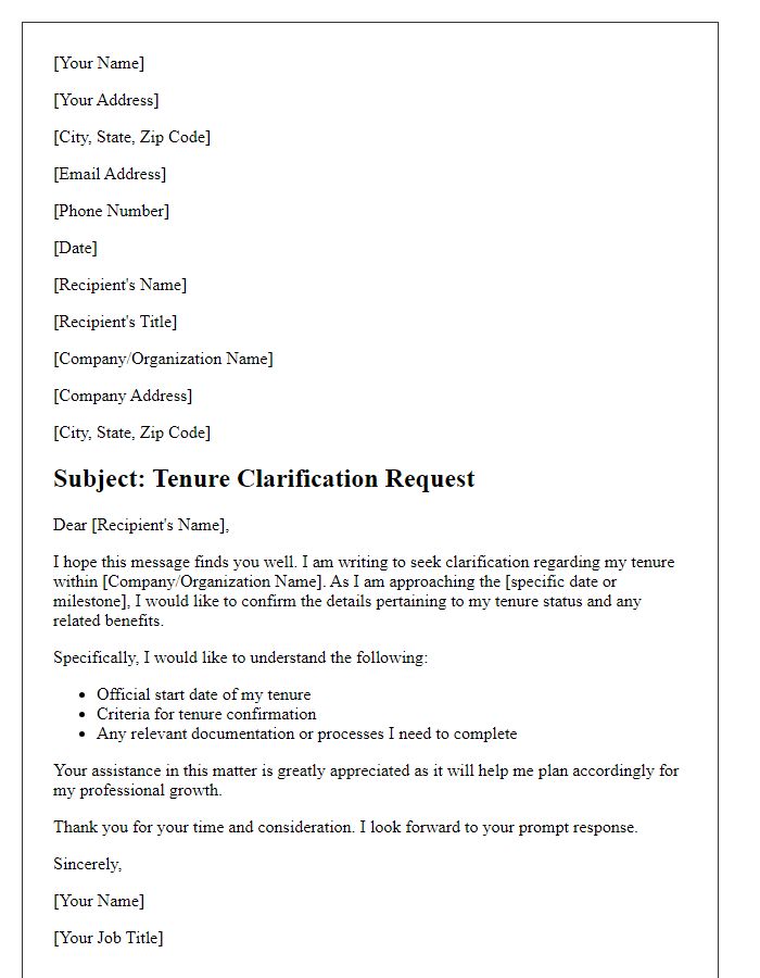 Letter template of tenure clarification