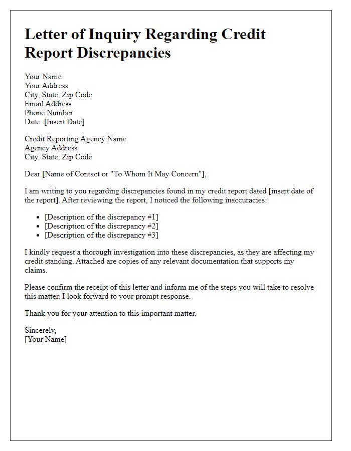 Letter template of pressing inquiry regarding credit report discrepancies