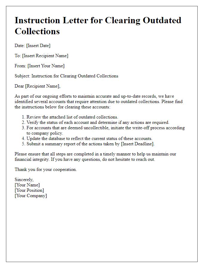 Letter template of instruction for clearing outdated collections