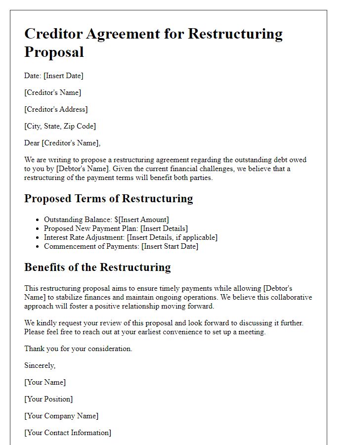 Letter template of creditor agreement for restructuring proposal.