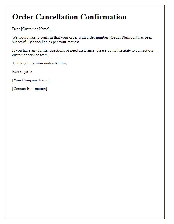 Letter template of Customer Order Cancellation Confirmation