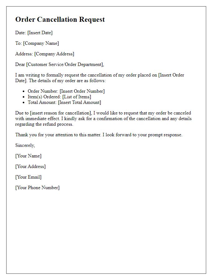 Letter template of Order Cancellation Request for Customer