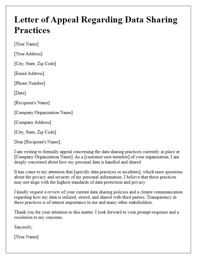 Letter template of appeal to control data sharing practices.