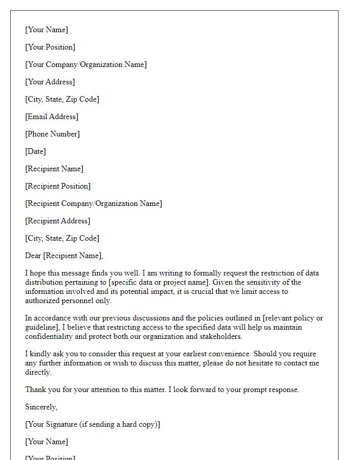 Letter template of formal request to restrict data distribution.