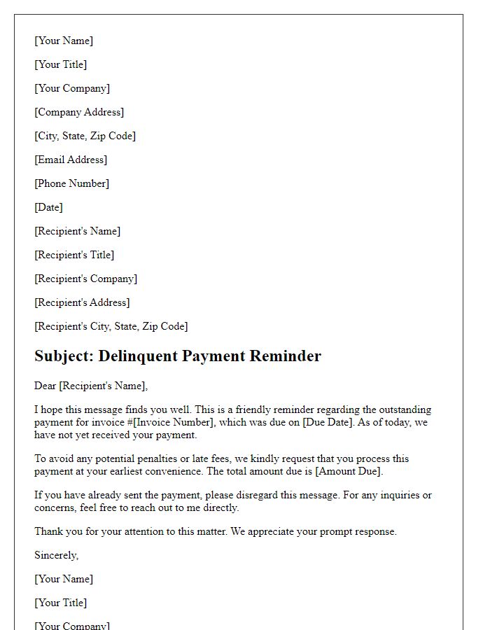 Letter template of delinquent payment reminder to avoid penalties