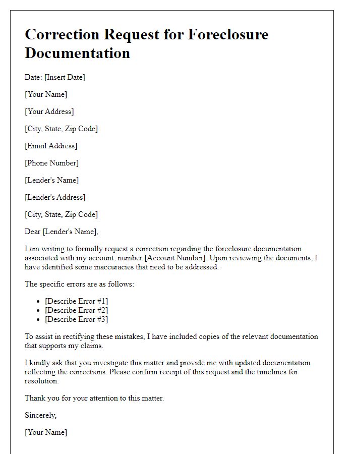 Letter template of correction request for foreclosure documentation