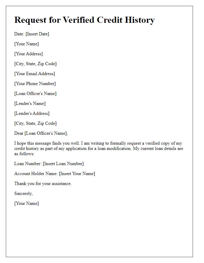 Letter template of request for verified credit history for loan modification