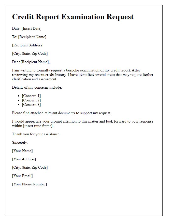 Letter template of bespoke credit report examination