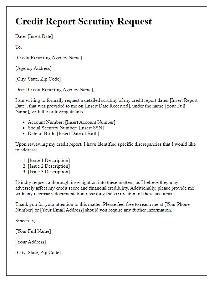 Letter template of detailed credit report scrutiny