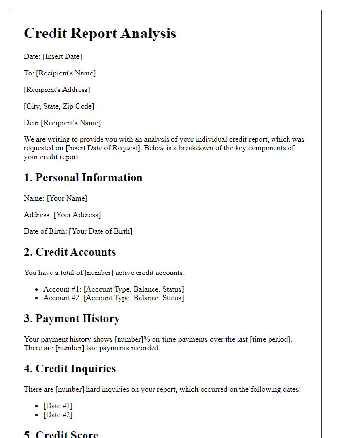 Letter template of individual credit report analysis