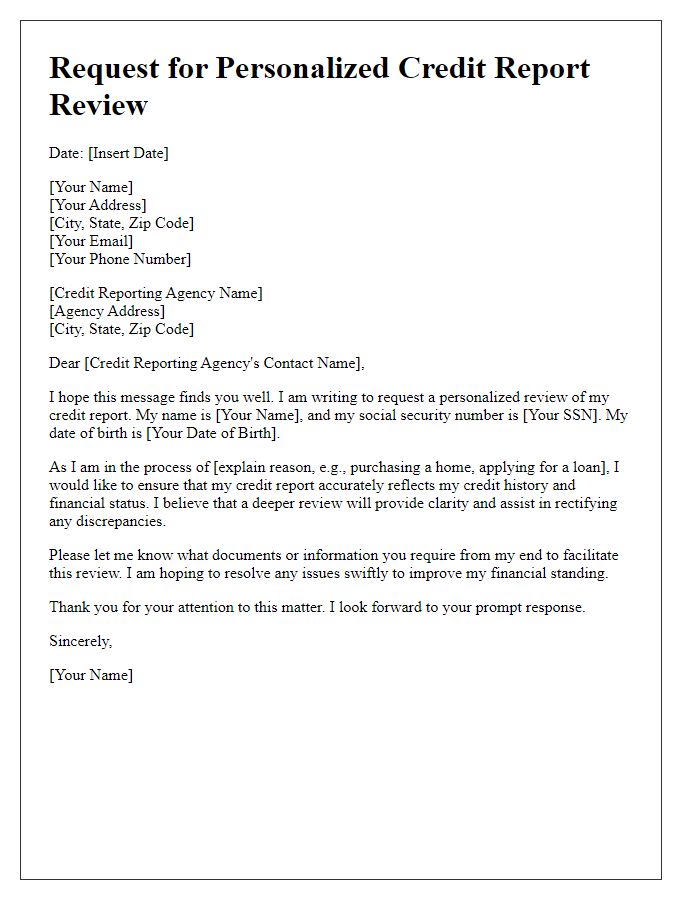 Letter template of personalized credit report review request