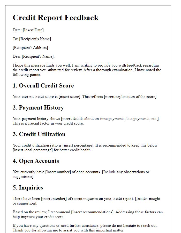 Letter template of thorough credit report feedback