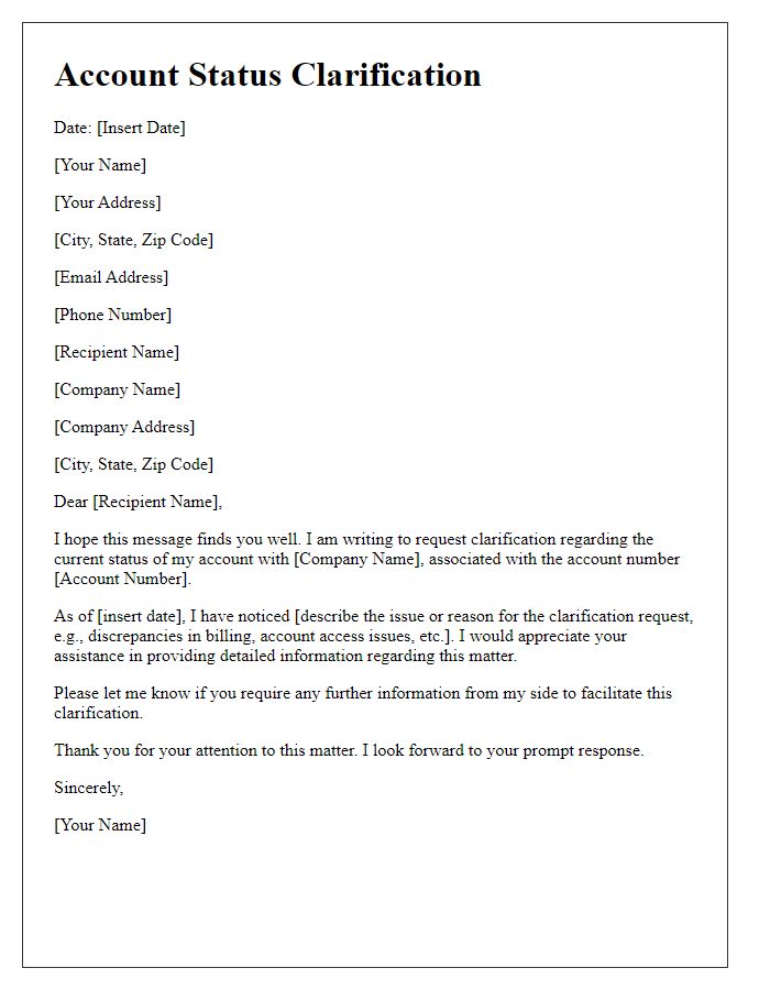 Letter template of account status clarification