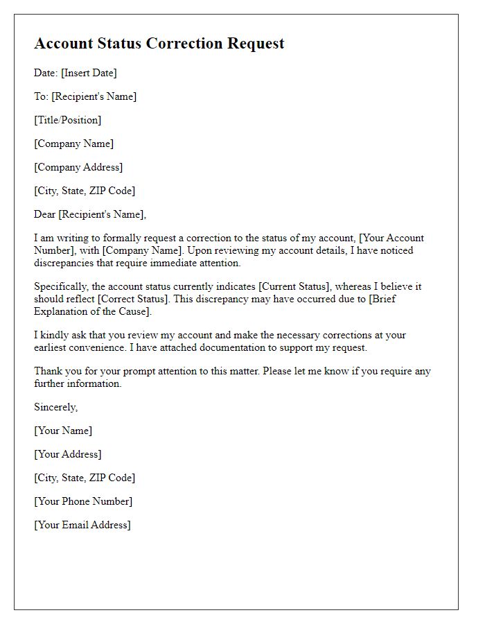 Letter template of account status correction request