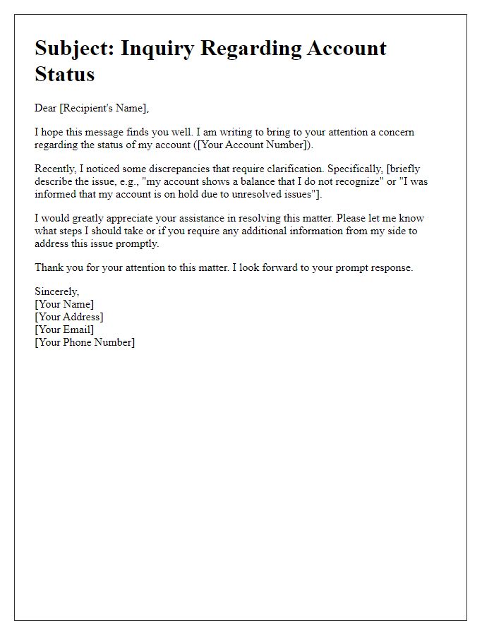 Letter template of addressing account status problem