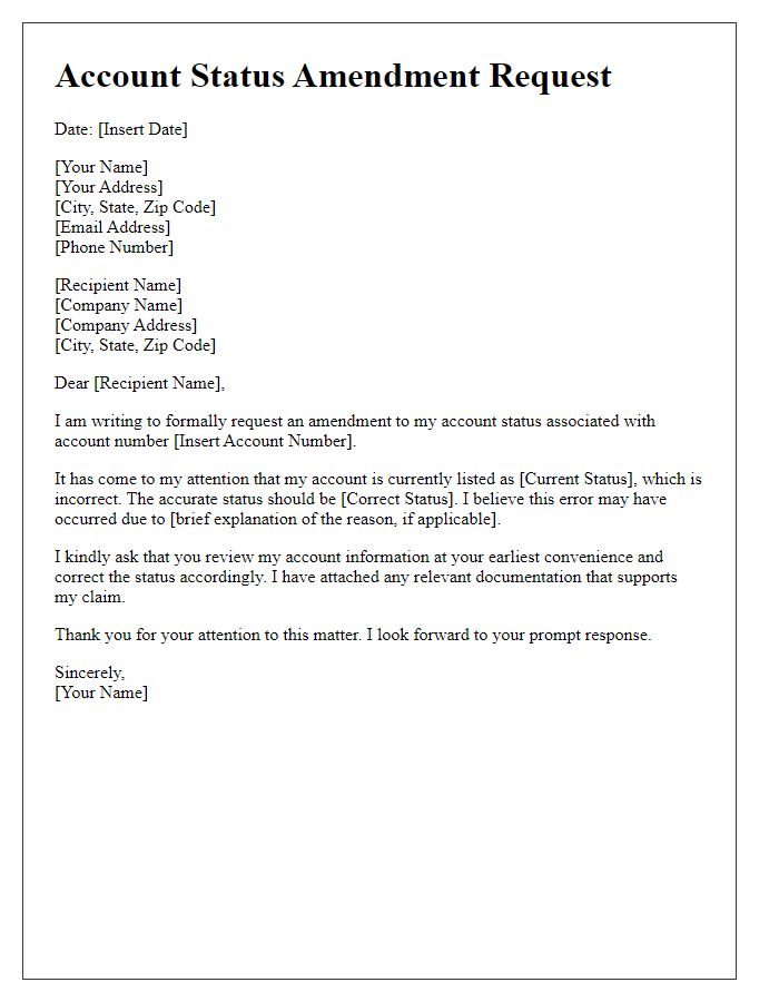 Letter template of amending account status error