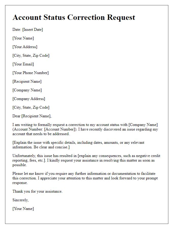 Letter template of correcting account status issues
