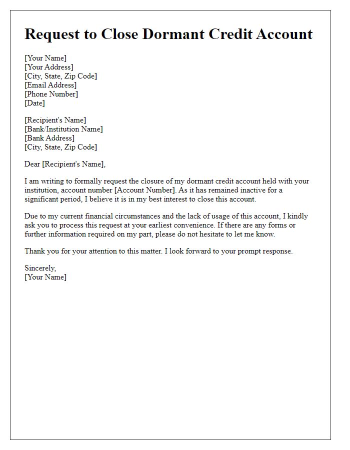 Letter template of appeal for closing a dormant credit account