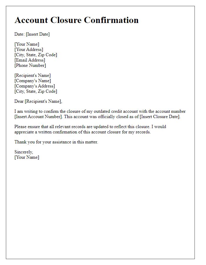 Letter template of confirmation of closing an outdated credit account