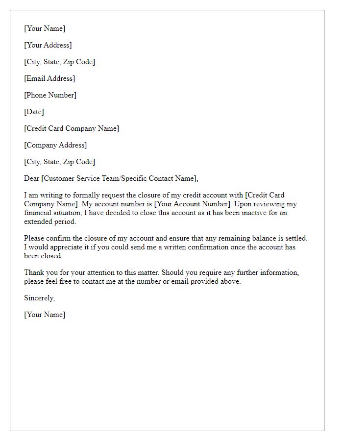 Letter template of request for closure of inactive credit account