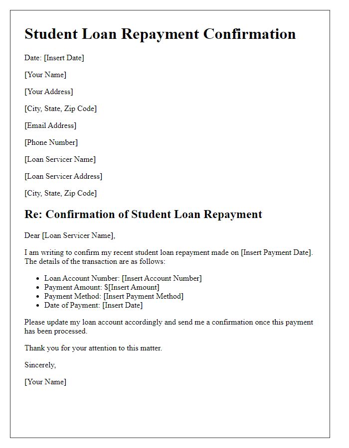 Letter template of student loan repayment confirmation