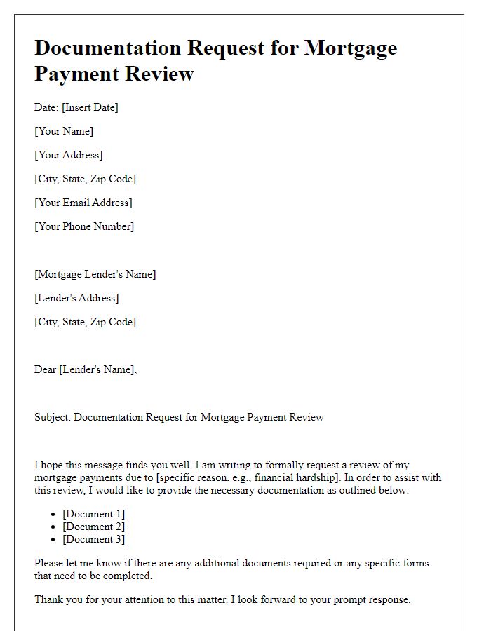 Letter template of documentation request for mortgage payment review