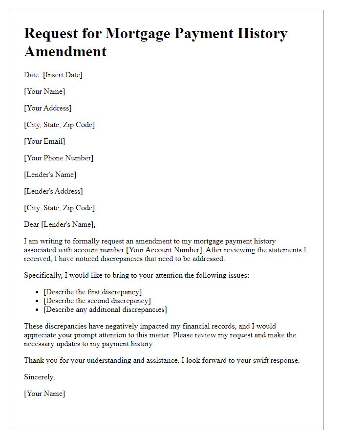 Letter template of request for mortgage payment history amendment