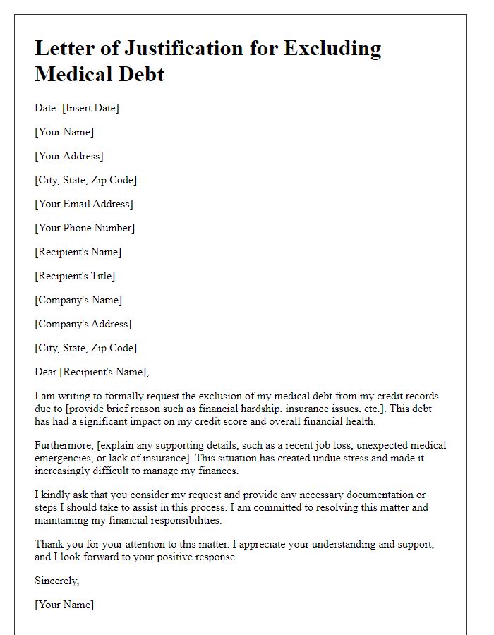 Letter template of justification for excluding medical debt from records