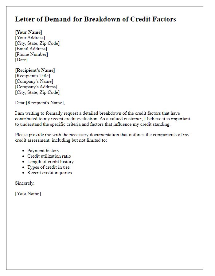 Letter template of demand for a breakdown of credit factors