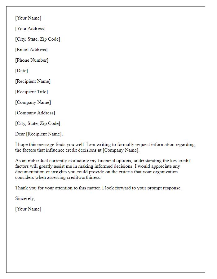 Letter template of formal request for information on credit factors