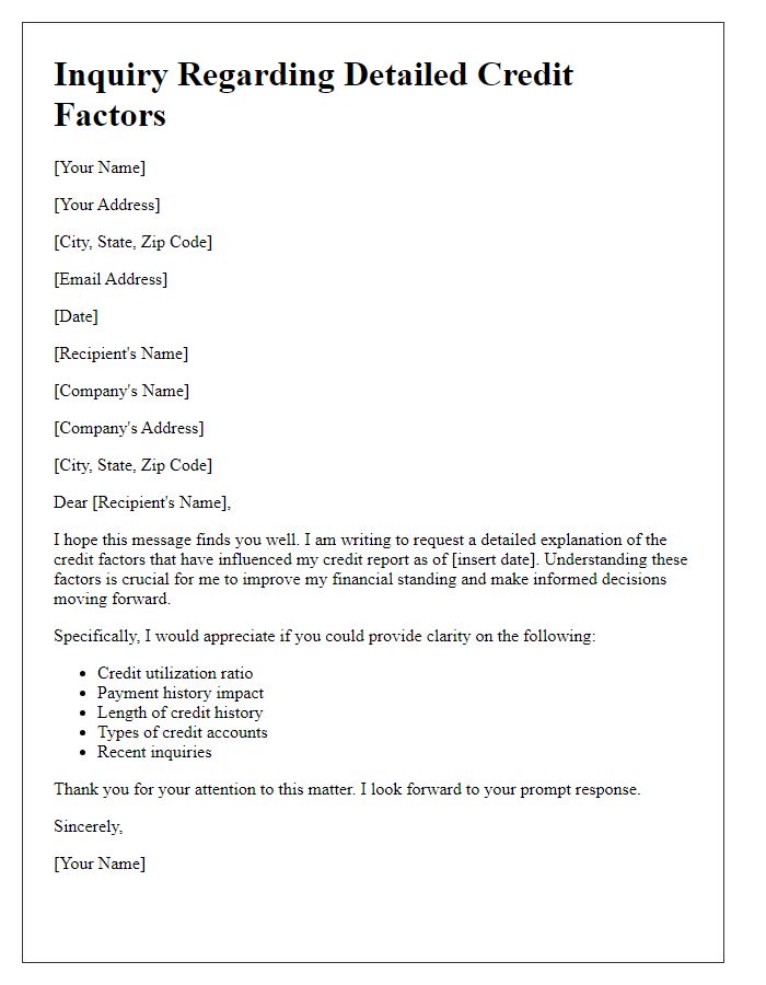 Letter template of inquiry for detailed credit factors explanation