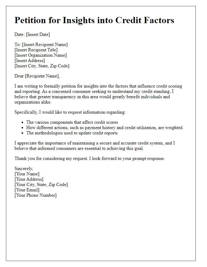 Letter template of petition for insights into credit factors