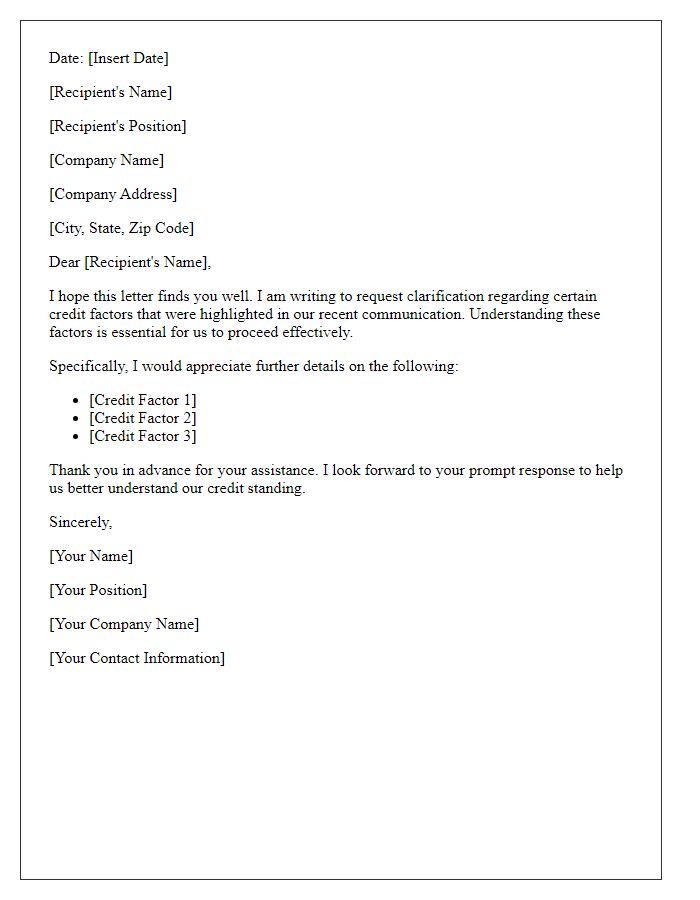 Letter template of request for clarification on credit factors