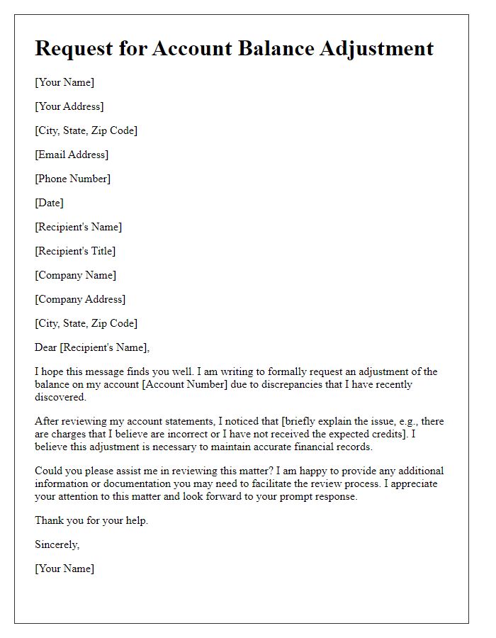 Letter template of formal request to adjust old account balance.