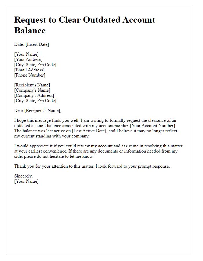 Letter template of request to clear outdated account balance.