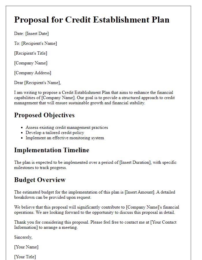 Letter template of proposal for credit establishment plan.