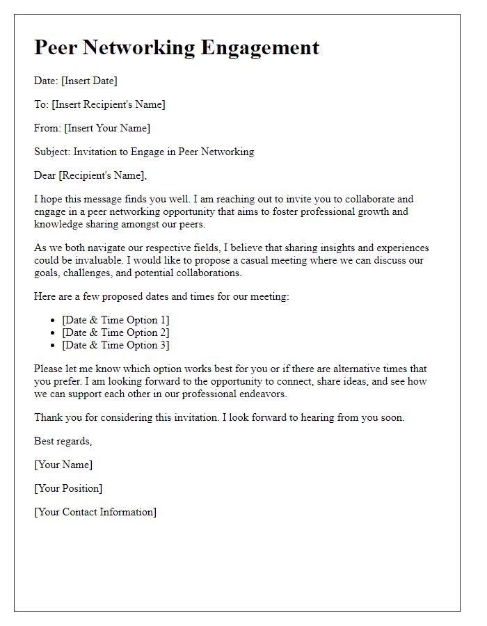 Letter template of peer networking engagement