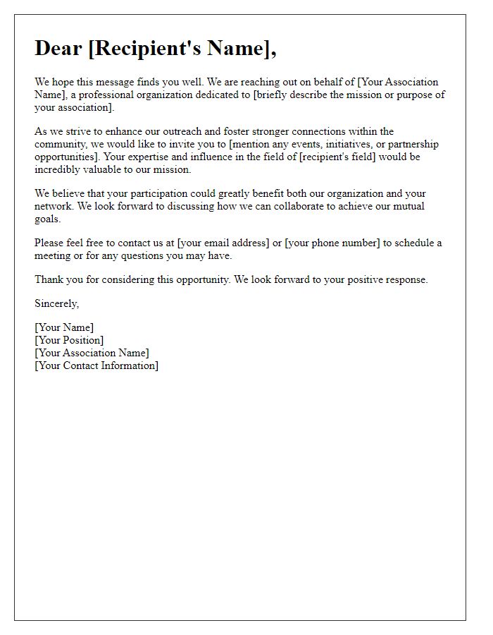 Letter template of professional association outreach