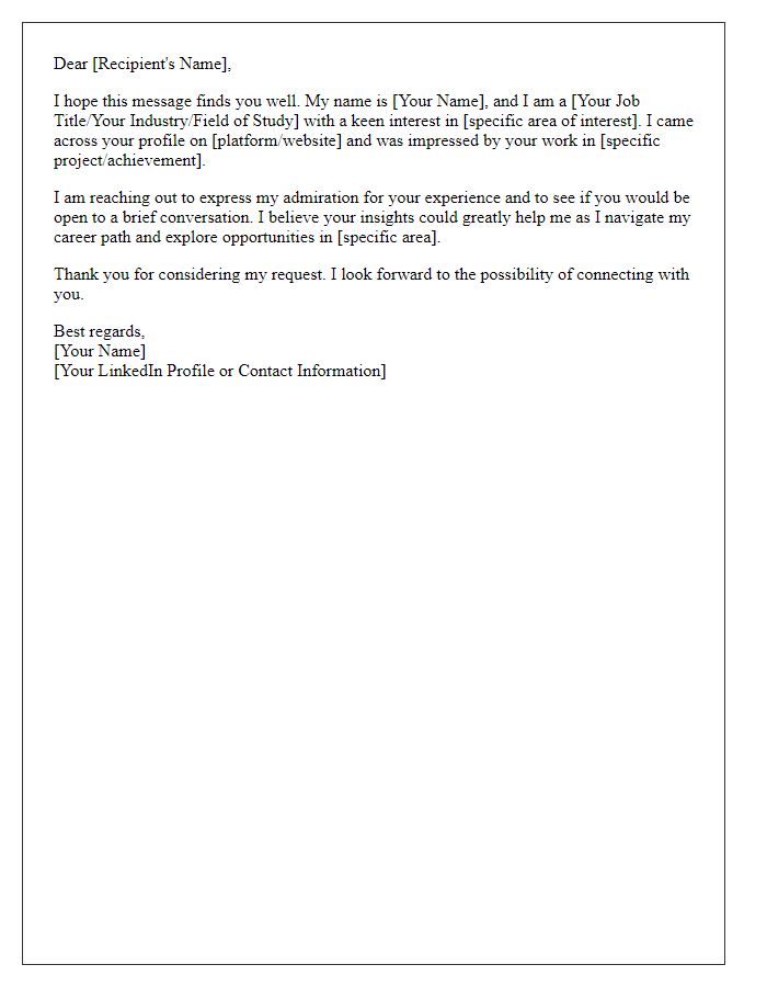 Letter template of professional networking outreach