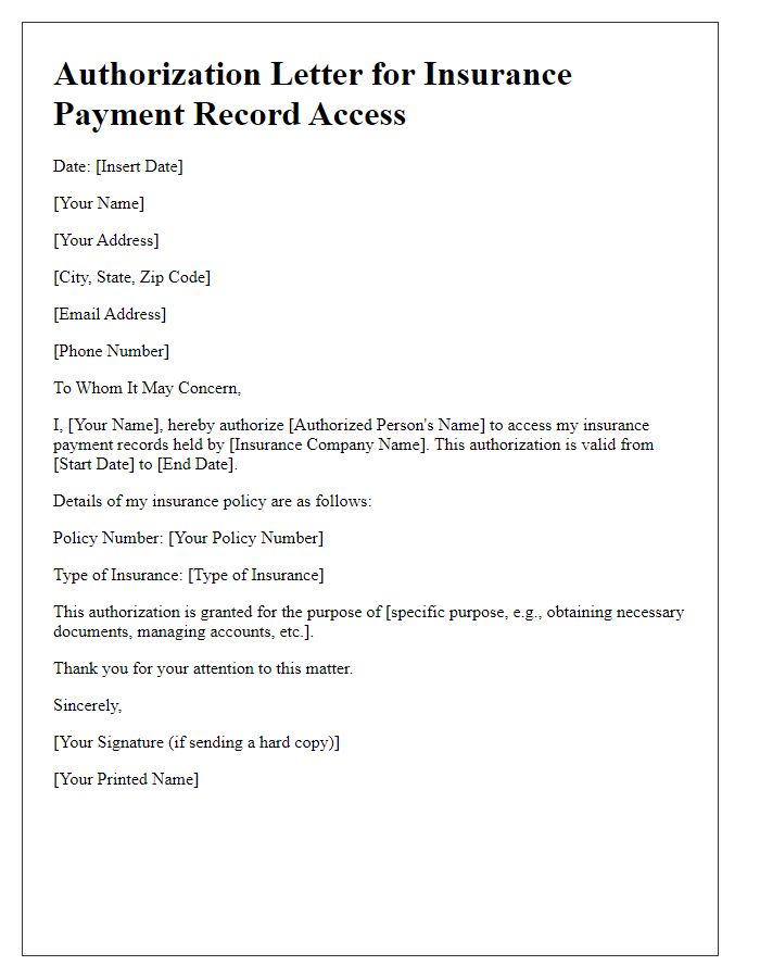 Letter template of authorization for insurance payment record access