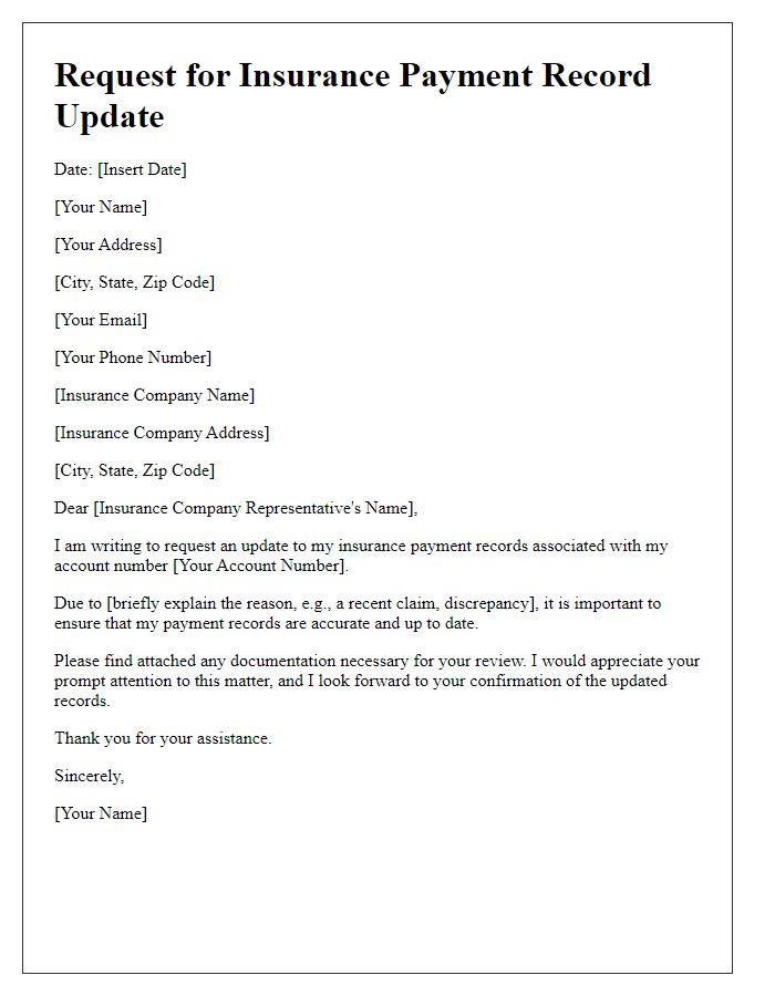 Letter template of request for insurance payment record update