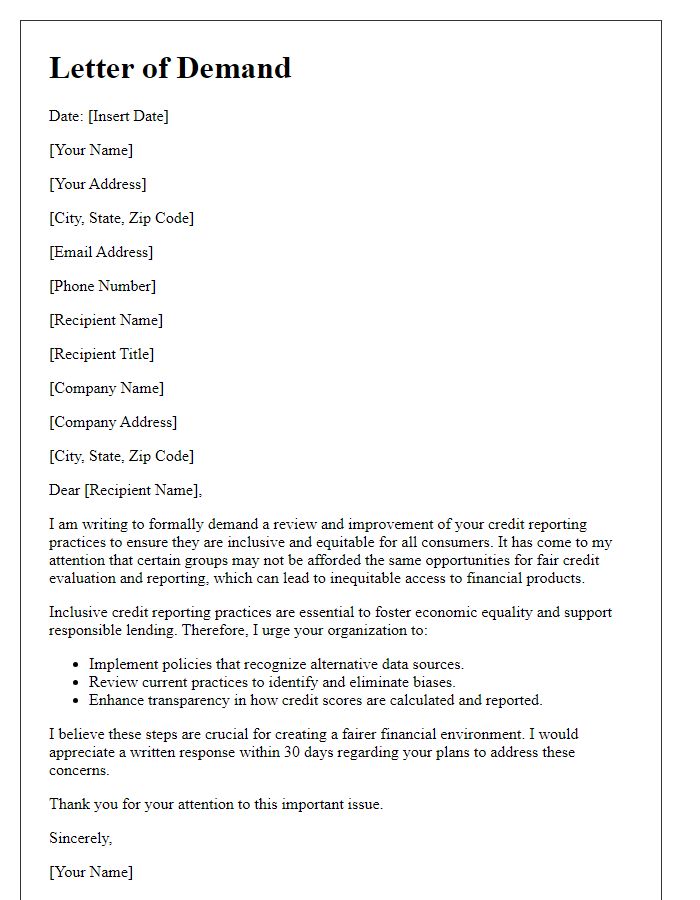 Letter template of demand for inclusive credit reporting practices.