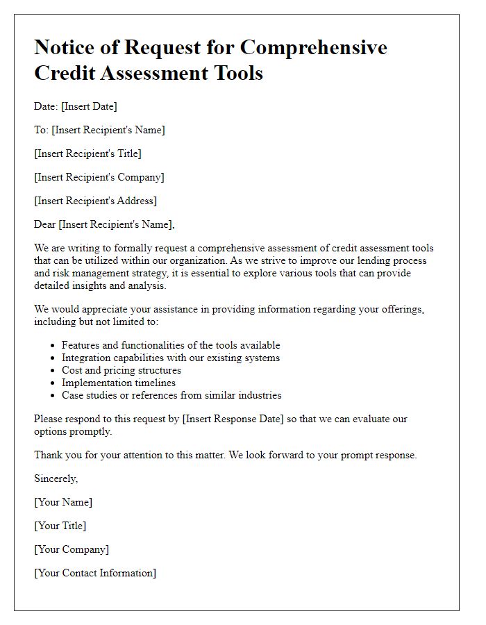 Letter template of notice for seeking comprehensive credit assessment tools.