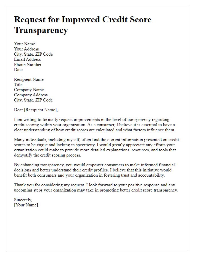 Letter template of request for improved credit score transparency.