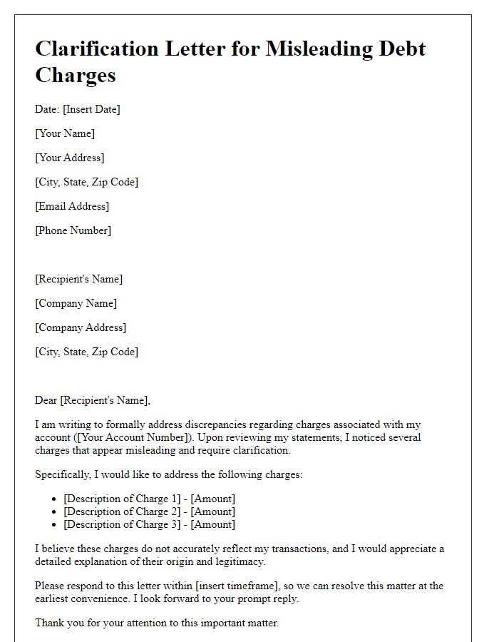 Letter template of clarification for misleading debt charges