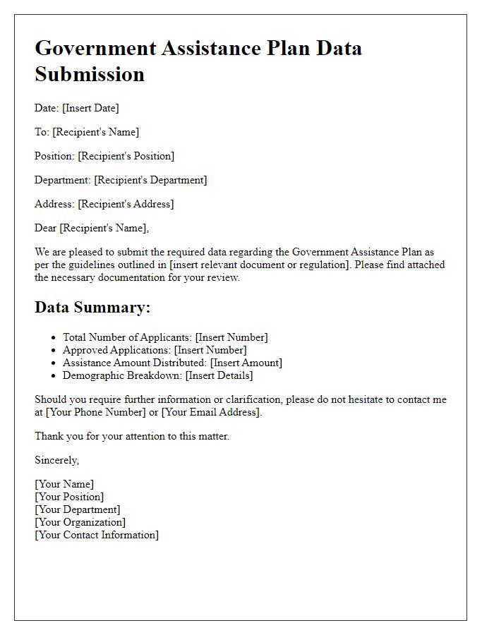 Letter template of government assistance plan data submission