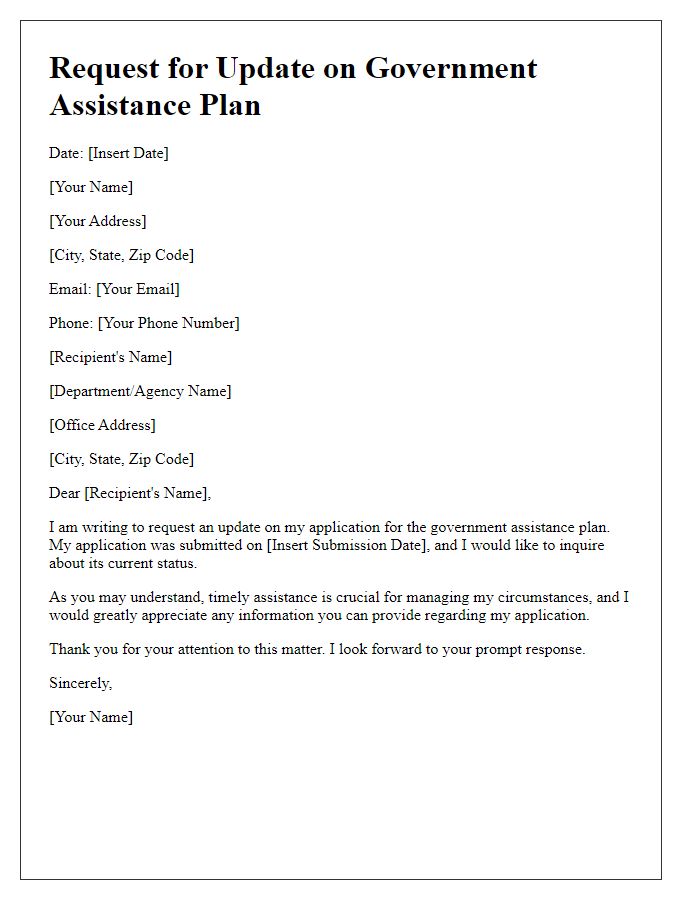 Letter template of government assistance plan update request