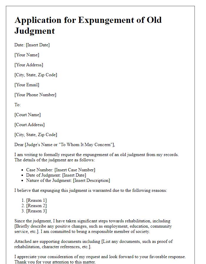 Letter template of application for expunging old judgment from records